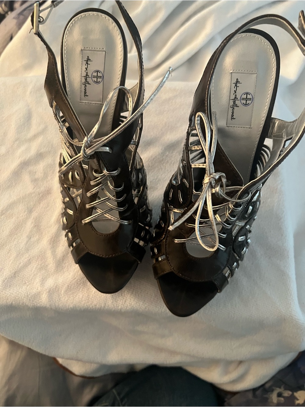 Hope in Hollywood Mocha & Silver Metallic Lace-Up Platform Heels Size 10